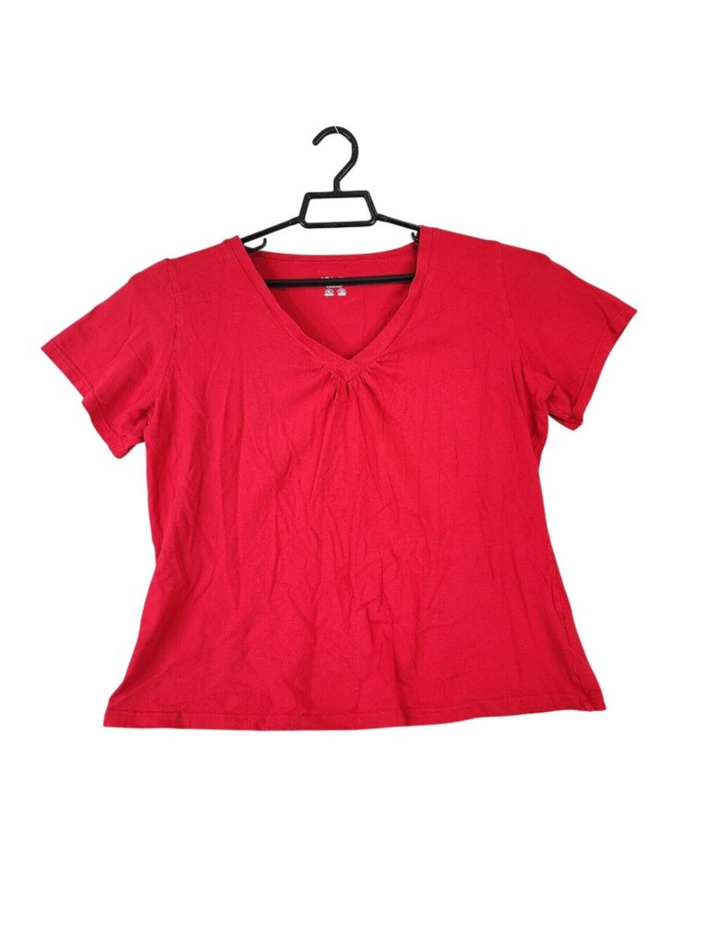 Womens Columbia Red V-Neck Ruching T Shirt Short Sleeve Cotton Blend Stretch XL